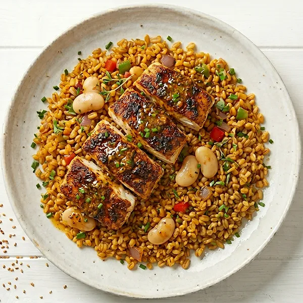 Cajun Baked Fish & Butter Bean Freekeh